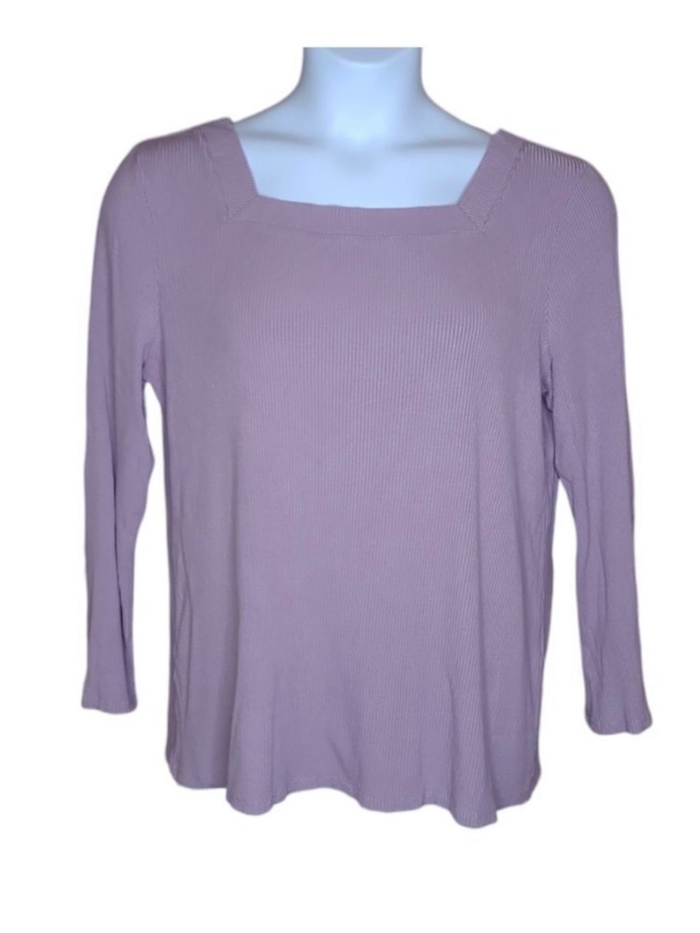 CHICO'S purple lavender square‎ neck ribbed 3/4 sleeve top 2/L